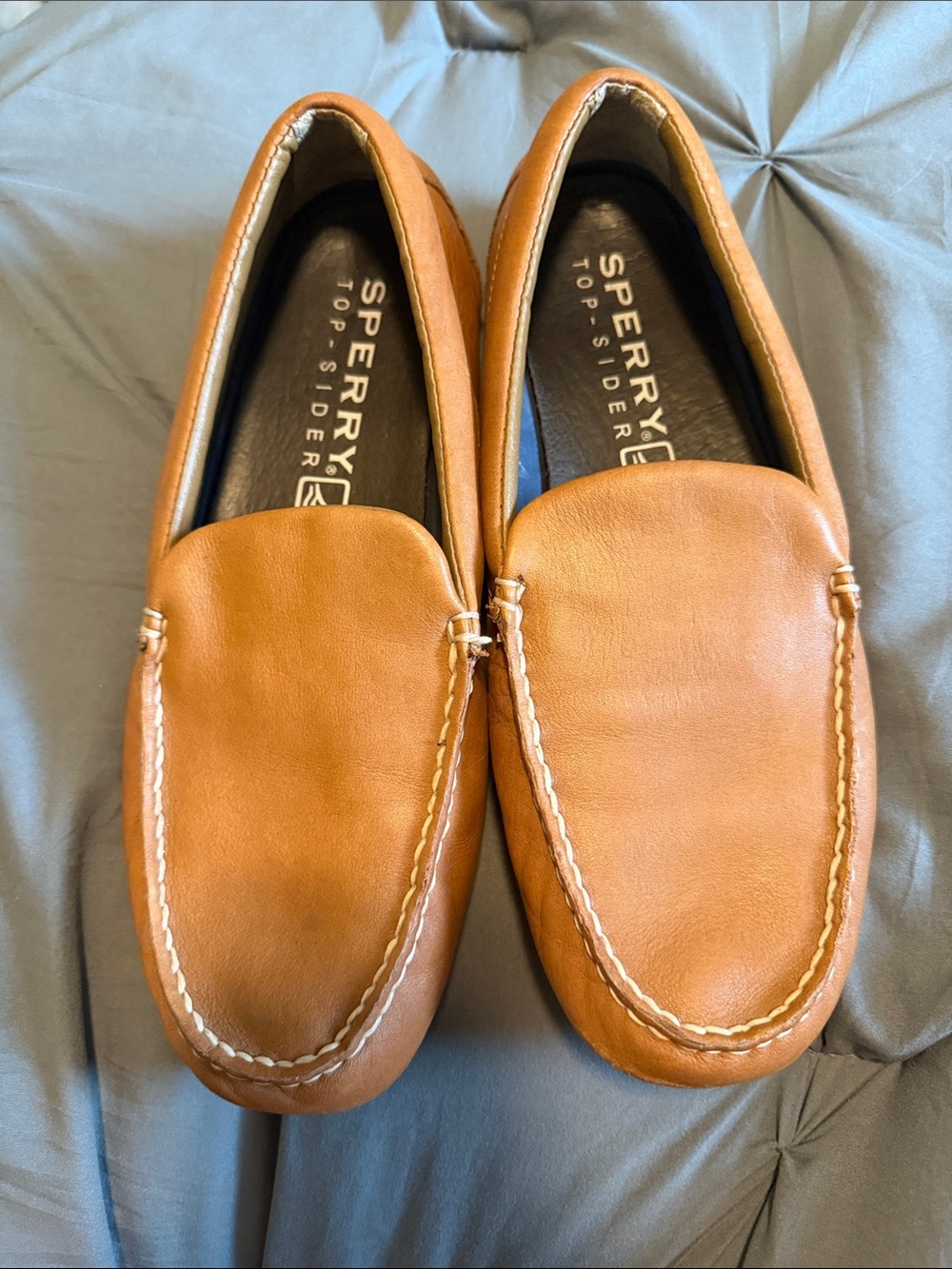 Sperry Men’s Cognac Leather Slip-On Boat Loafers